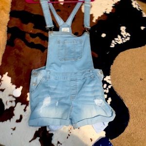 Blue jean short overalls